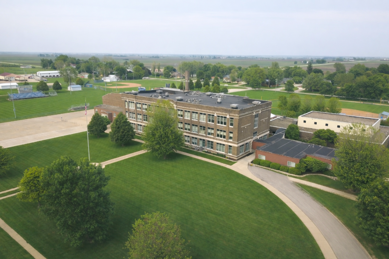 Aerial view of Glidden-Ralston school building