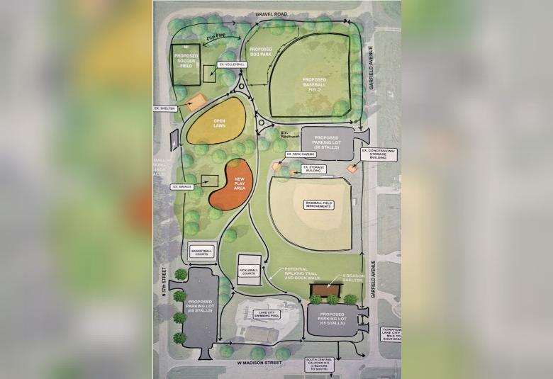 Conceptual site plan of proposed Goins Memorial Park improvements in Lake City.