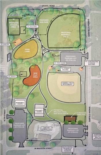 Conceptual site plan of proposed Goins Memorial Park improvements in Lake City.