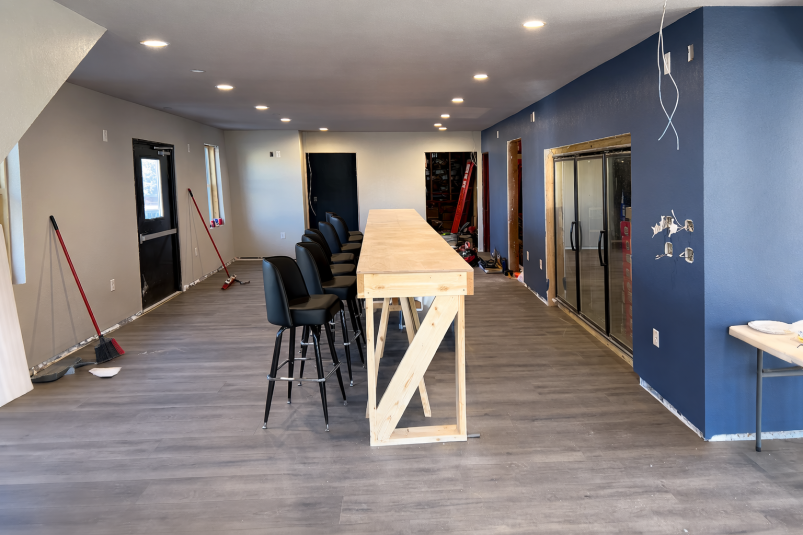 Interior of Spike Time Bar & Restaurant in Lohrville during construction
